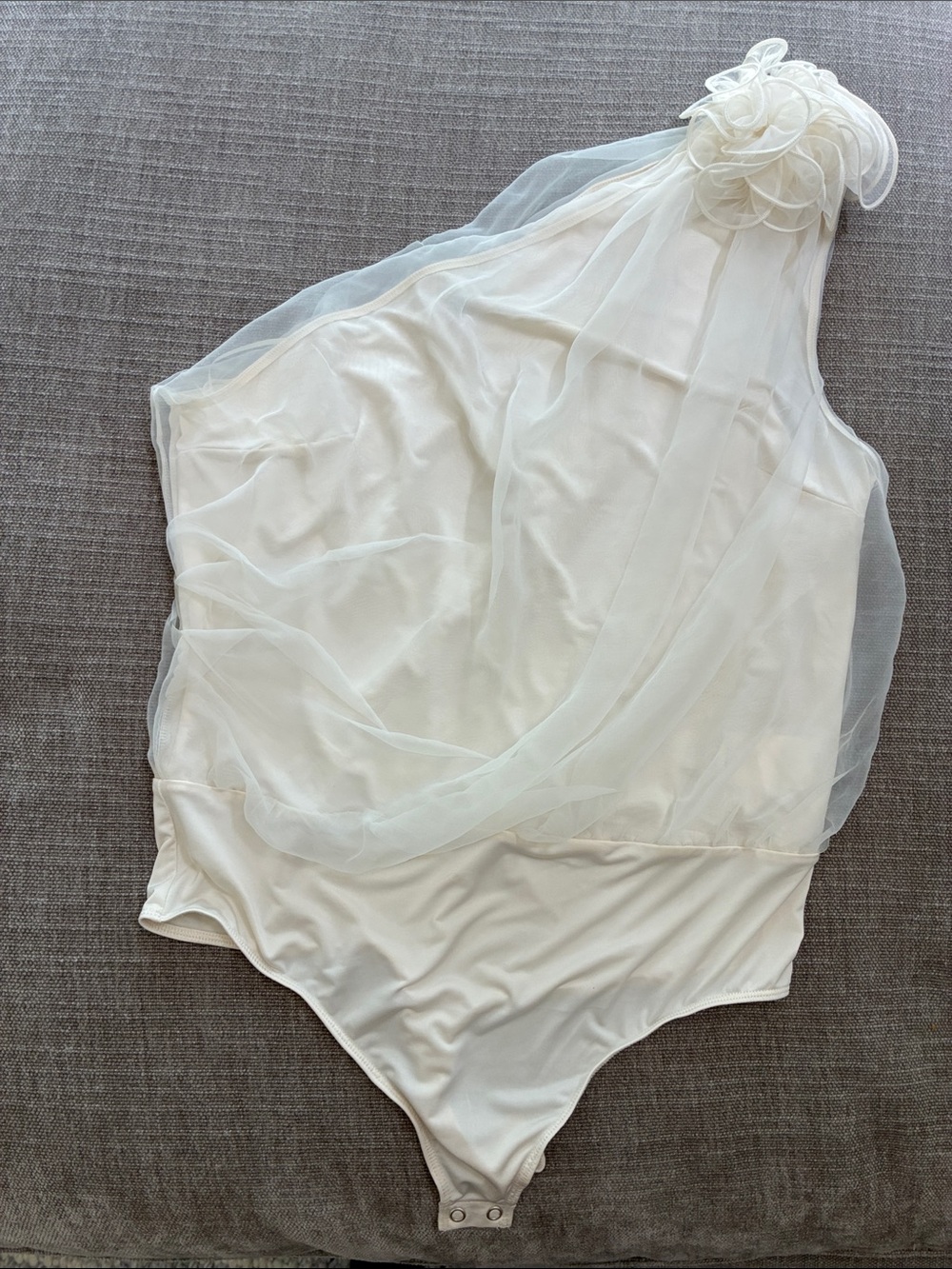 Express Ivory One-Shoulder Sheer Floral-Accent Bodysuit